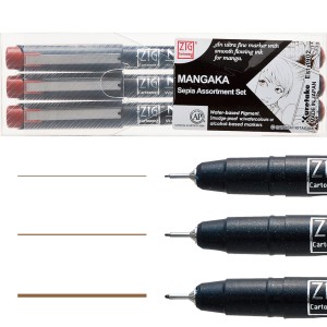 Kuretake Mangaka Zestaw brązowy SEPIA 3szt. CNM/3VSP