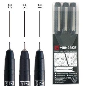 Kuretake Mangaka Zestaw czarny BLACK 3szt. CNM/3VBK2