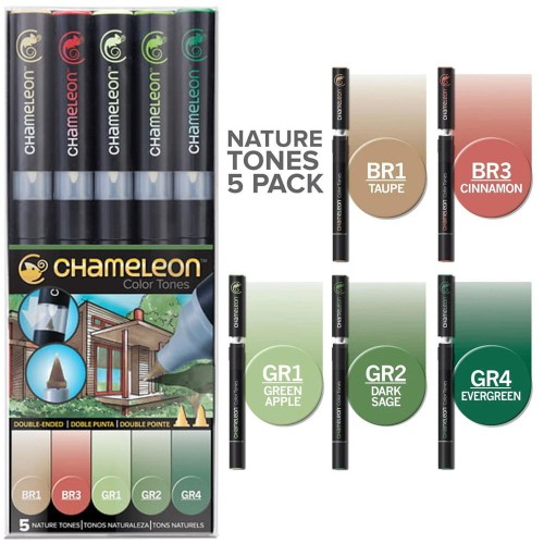Komplet Markerów Chameleon 5 kolorów NATURE TONES SET CT0514 opakowanie i kolory - czarne opakowanie.jpg