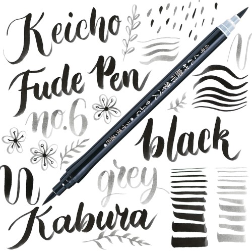 Kuretake Keicho Fude Pen Kabura No.6 Black & Grey DG141-6B pisak z rysunkami i napisami .jpg