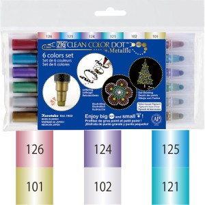 Kuretake Clean Color Dot Metallic dwie końcówki Zestaw 6 kolorów TC-8100/6V