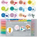 Kuretake Clean Color Dot dwie końcówki Zestaw 12 kolorów opakowanie i wzornik.jpg