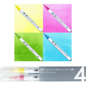 Kuretake Zig Clean Color Real Brush Zestaw POP 4 kolory RB-6000AT/4VB