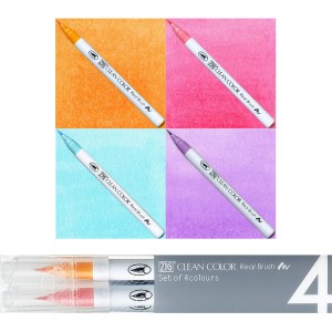 Kuretake Zig Clean Color Real Brush Zestaw PALE 4 kolory RB-6000AT/4VA