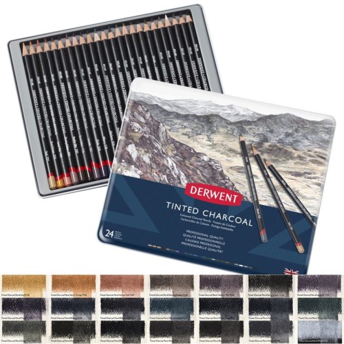 Derwent Tinted Charcoal 24 kolorowy węgiel w kredce 2301691 zdjęcie z wzornikiem.jpg