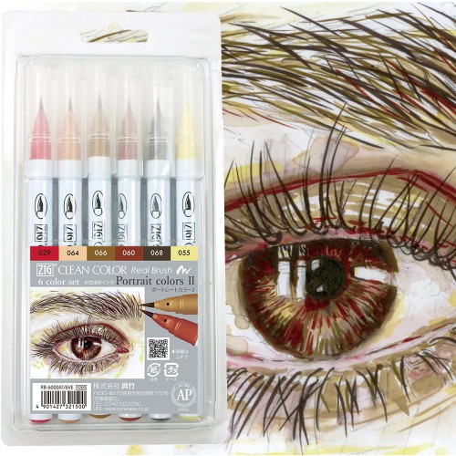 Kuretake ZIG Clean Color Real Brush 6kolorów Portrait Colors II  RB-6000AT6VE opakowanie oko.jpg