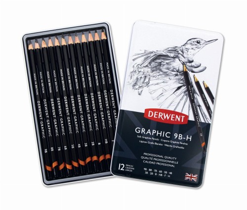Derwent Graphic Komplet ołówków H-9B 12ołówków  34215 otwarta kasetka z ołówkami.JPG