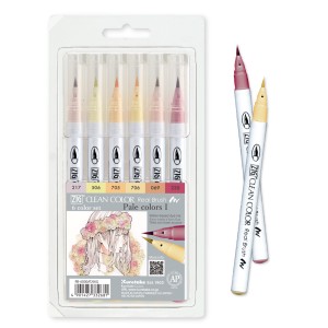 Kuretake Zig Clean Color Real Brush Zestaw 6 kolorów PALE COLORS I  RB-6000AT/6VG