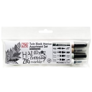Zestaw Kuretake Twin Black Marker Assortment Zestaw pisaków do kaligrafii - czarny tusz, różne końcówki MSTC/4VBK