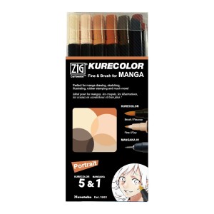 Kuretake Kurecolor Fine&Brush Zestaw PORTRAIT 5+1 CNKC-2200N/6VPO