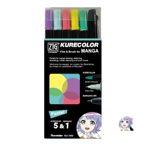 Kuretake Kurecolor Fine&Brush Zestaw PASTEL 5+1 CNKC-2200N/6VPA