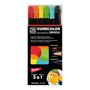 Kuretake Kurecolor Fine&Brush Zestaw BASIC 5+1 CNKC-2200N/6VBA