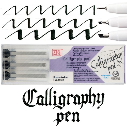 Kuretake Calligraphy Pen Oblique Tip 3szt. PC-3VBK miniatura.jpg