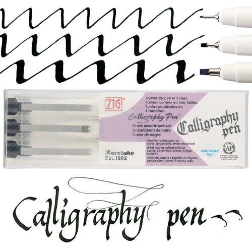 Kuretake Calligraphy Pen Square Tip 3szt. PCS-3VBK miniatura.jpg