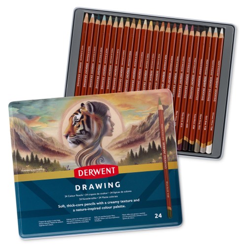 0700672 Derwent Drawing Pencils 24 Tin - Front Open.JPG