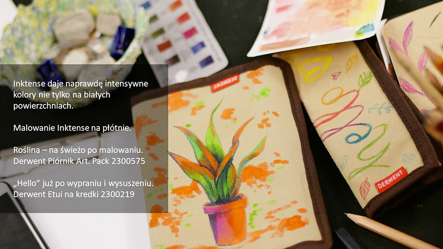 Derwent Inktense przed i po praniu